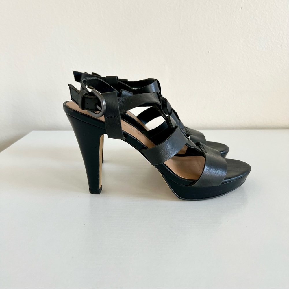 Franco Sarto black leather heels strappy platform - women’s size 7.5